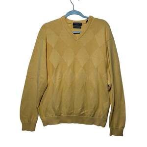 Lyle & Scott Gold Cotton V-Neck Sweater Pullover Men's Northern Isles Size L